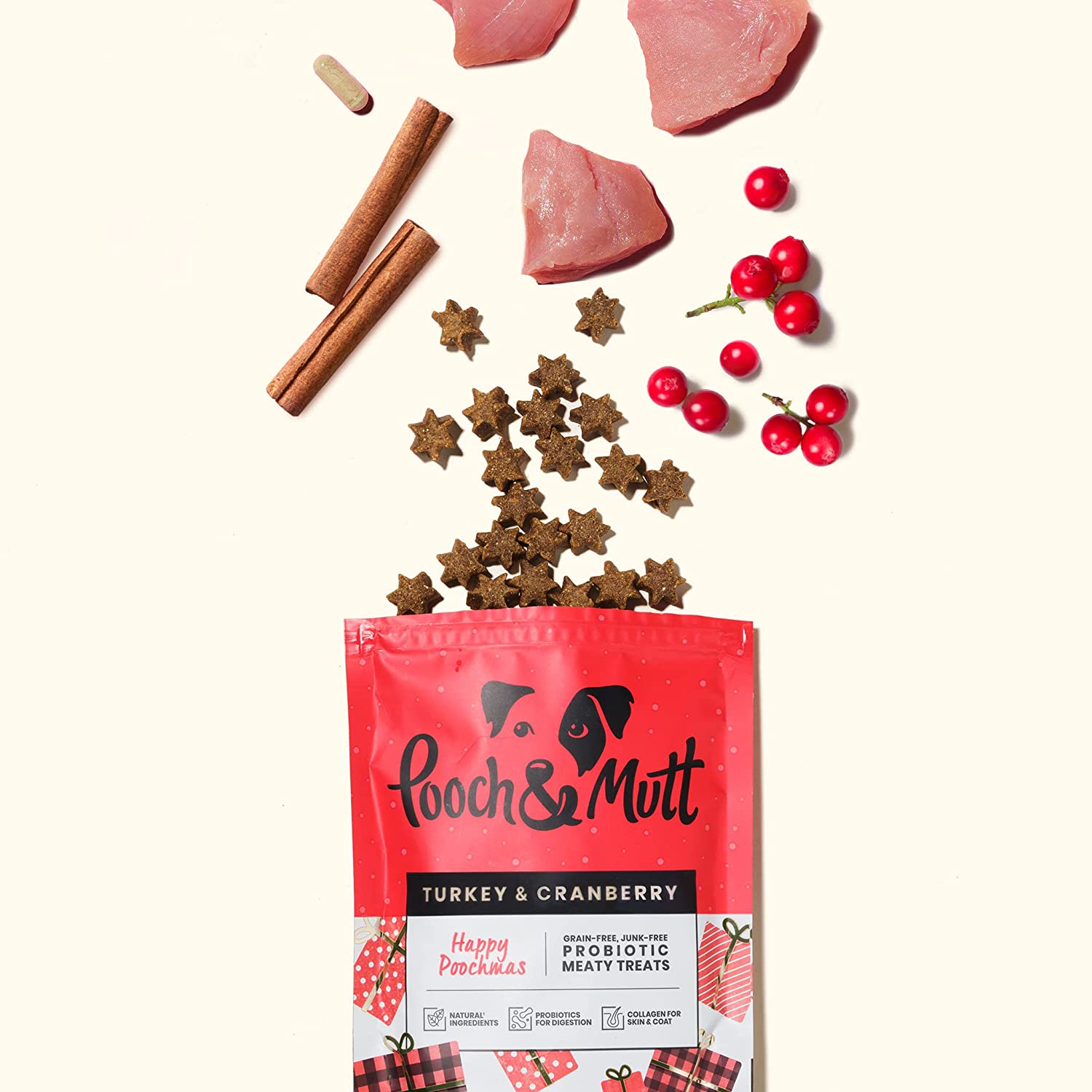 Buy Pooch & Mutt - Meaty Dog Treats (Grain Free), Turkey & Cranberry, Pack of 3 x 120g Transparent online