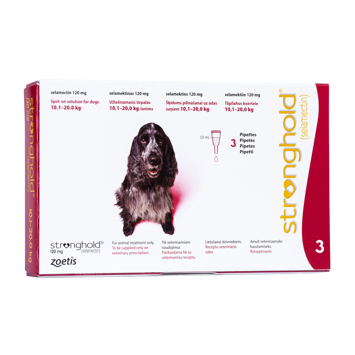 Buy Stronghold 120mg Spot-On Solution for Dogs weighing from 10.1kg to 20kg, pk3 online